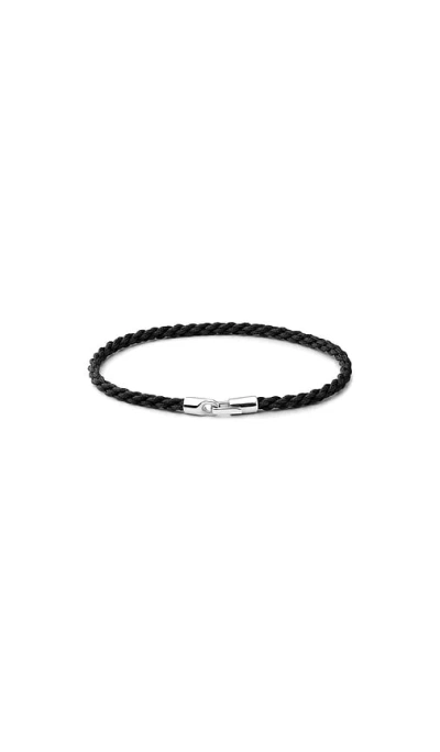 Miansai Sterling Silver Leather Cruz Bracelet In Black