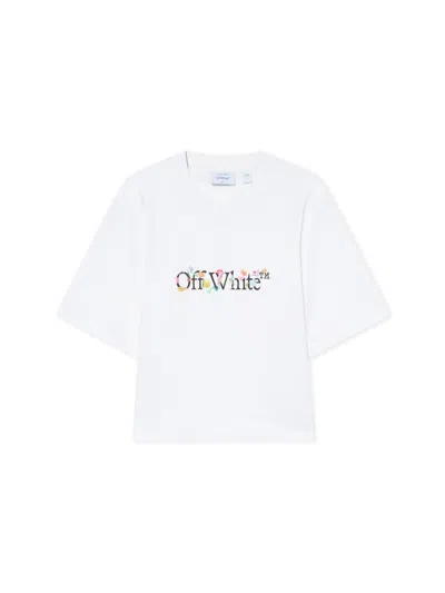 Off-white Floral Graphic Cropped Crew Neck Top In White