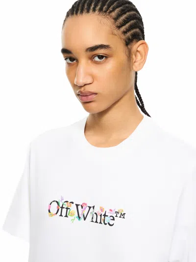 Off-white Floral Graphic Cropped Crew Neck Top In White