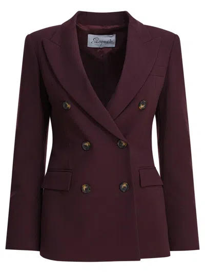 Semper Double Breasted Blazer Jacket In Burgundy