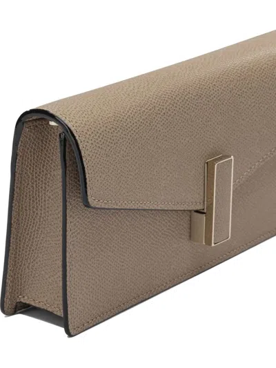 Valextra Chain Strap Rectangular Clutch With Textured Finish In Brown