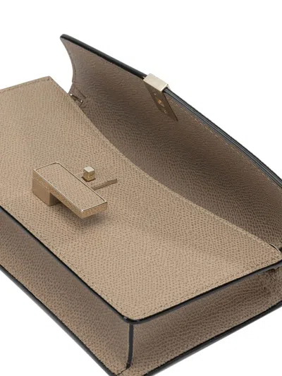 Valextra Chain Strap Rectangular Clutch With Textured Finish In Brown