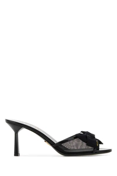 Prada Black Mesh Mules In Black