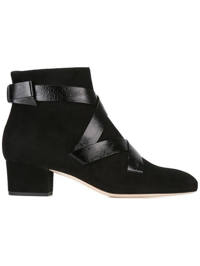 Jimmy Choo Woman Heat Suede And Glossed Textured-leather Ankle Boots Black In Black/black