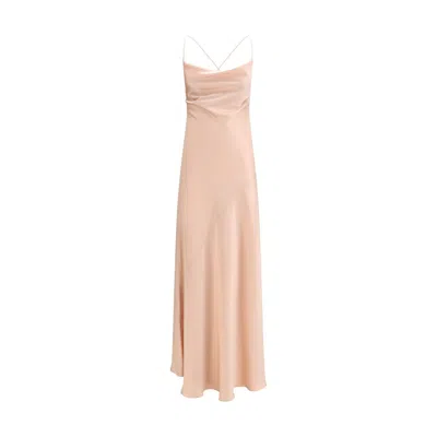 Pinko Pink Sleeveless Long Dress With Criss-crossed Spaghetti Straps In Tech Fabric Woman In Gold