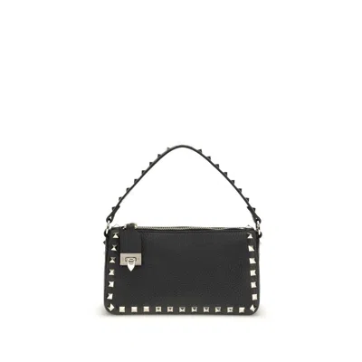 Valentino Rockstud Small Black Grainy Leather Crossbody Bag In Pattern