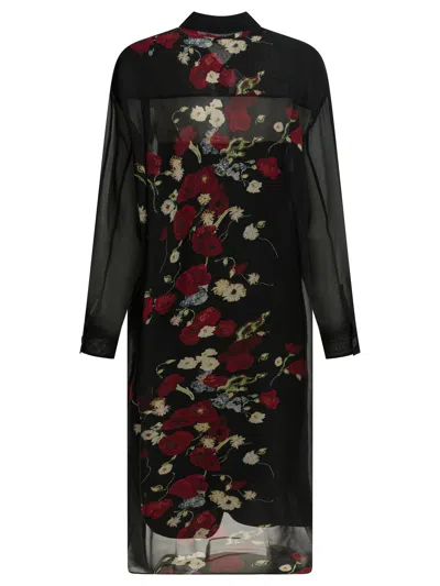 Khaite Gloria Long Sleeve Silk Chiffon Shirtdress In Black