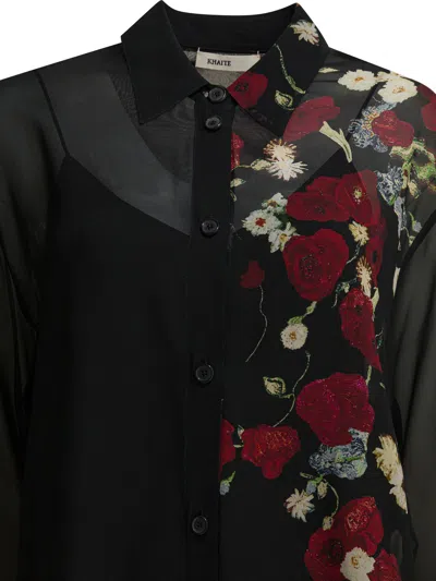 Khaite Gloria Long Sleeve Silk Chiffon Shirtdress In Black