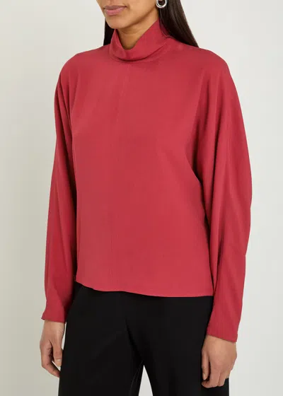 Joseph Womens Mulberry Buick Funnel-neck Crepe Blouse In Red