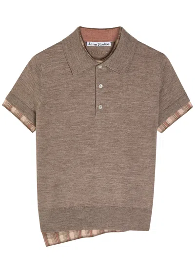 Acne Studios Layered Short Sleeve Wool Polo Sweater In Brown