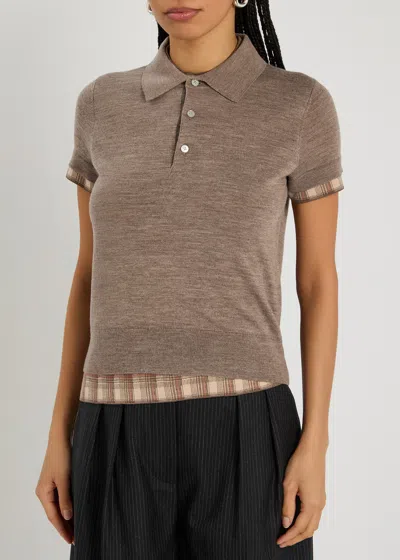 Acne Studios Layered Short Sleeve Wool Polo Sweater In Brown