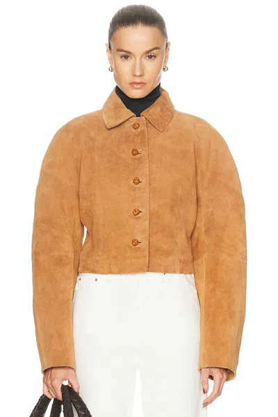 Rohe Rounded Textured Suede Jacket In Brown