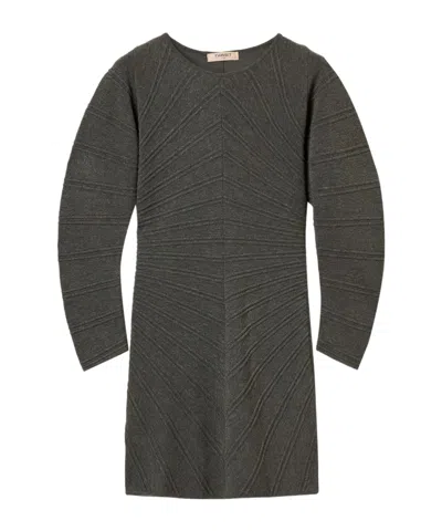 Twinset Short Knit Dress With Stitch Pattern In Green