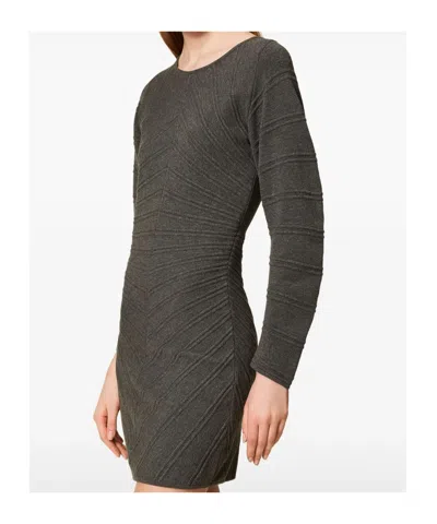 Twinset Short Knit Dress With Stitch Pattern In Green