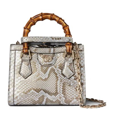 Gucci Diana Mini Python Tote Bag In Gray