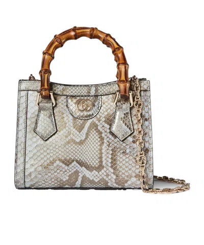 Gucci Diana Mini Python Tote Bag In Gray