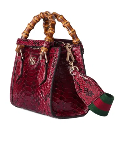 Gucci Diana Mini Python Tote Bag In Red