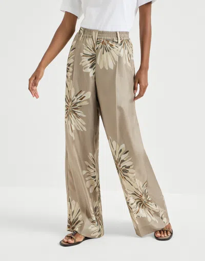 Brunello Cucinelli Elegant Silk Trousers With Stamped Floral Design In Animal Print