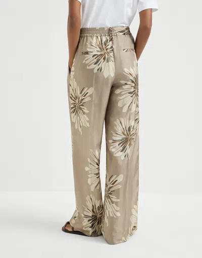 Brunello Cucinelli Elegant Silk Trousers With Stamped Floral Design In Animal Print