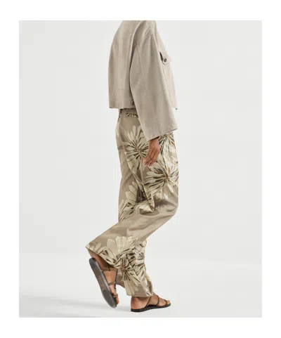 Brunello Cucinelli Elegant Silk Trousers With Stamped Floral Design In Animal Print