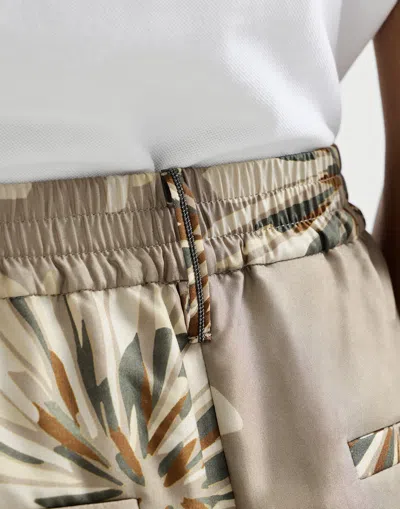 Brunello Cucinelli Elegant Silk Trousers With Stamped Floral Design In Animal Print