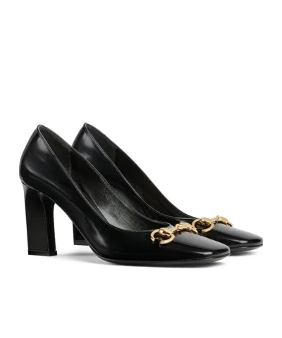 Gucci Signora Pumps Block Heel Gold Tone Hardware In Black