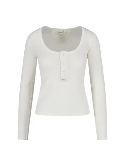 Chloé Women Cotton Jersey Henley T-shirt In White