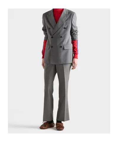 Prada Double-breasted Peak-lapels Blazer In Gray
