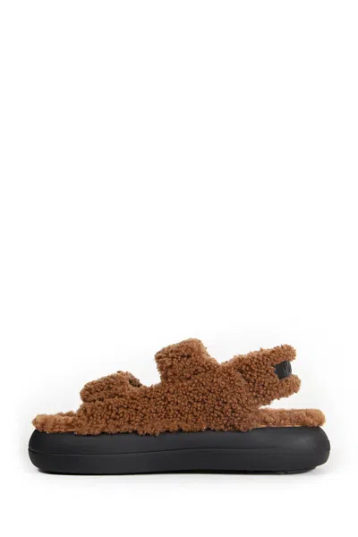 Moon Boot Shearling Sandals With Thick Sole In Brown
