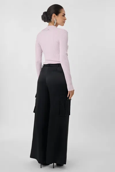 Toccin Maia Silky Satin Cargo Pants In Black