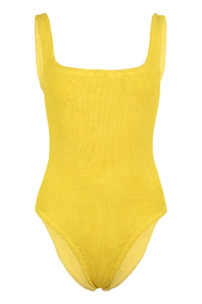 Hunza G Yellow One-piece Swimsuit With Squared Neckline In Tech Fabric Stretch Woman In Yellow