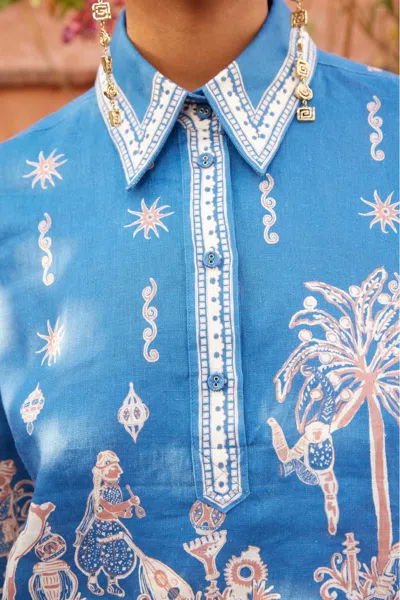 Alemais Acacia Cropped Printed Linen Shirt In Multi