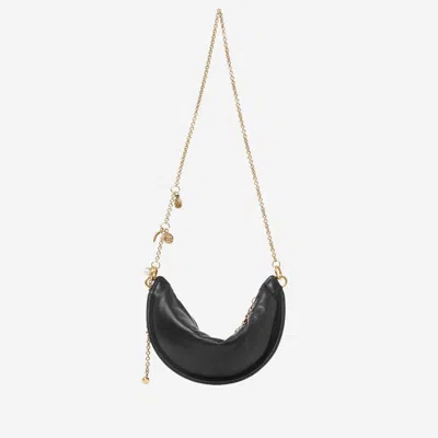 Chloé Women Black Shoulder Bag With Chain Shoulder Strap And Half Moon Design In Leather Woman In Black