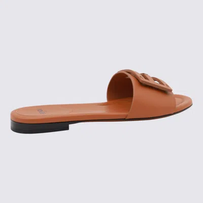 Fendi Baguette Leather Slides With Macro Selleria Topstitches In Brown