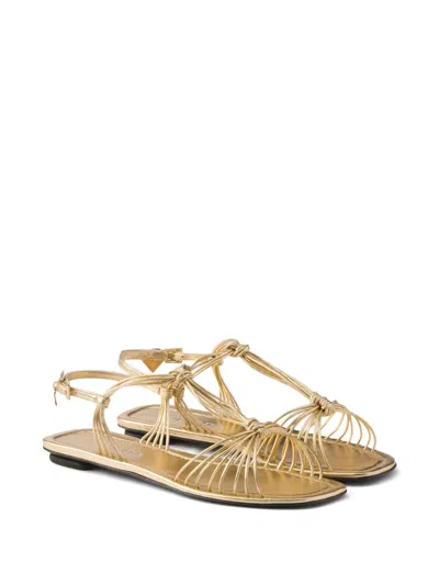 Prada Gold Leather Sandals In Gold