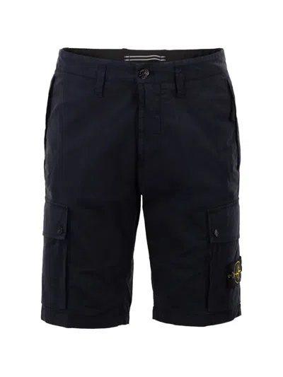 Stone Island Old Effect Cotton Cargo Bermuda Shorts Clothing In Black