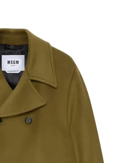 Msgm Double-breasted Coat In Green