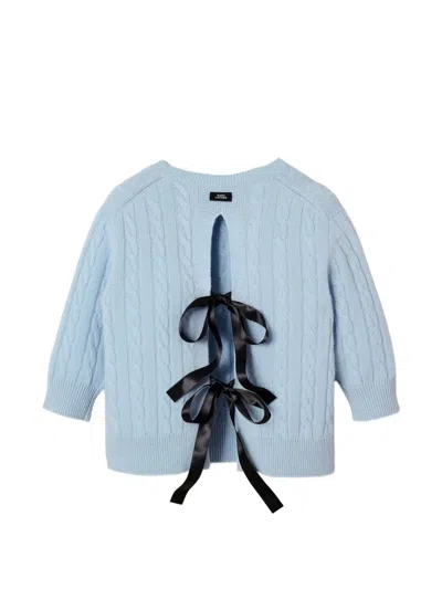 Marc Jacobs Open Back Cableknit Bow Sweater In Blue