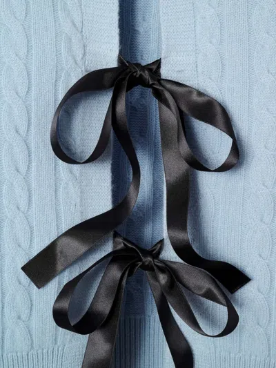 Marc Jacobs Open Back Cableknit Bow Sweater In Blue