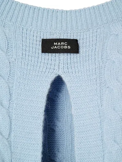 Marc Jacobs Open Back Cableknit Bow Sweater In Blue