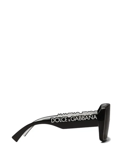 Dolce & Gabbana Logo Rectangle-frame Sunglasses In Black
