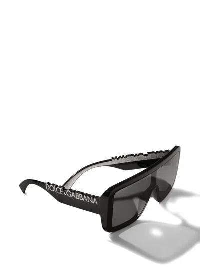 Dolce & Gabbana Logo Rectangle-frame Sunglasses In Black