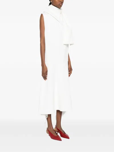 Khaite Loell Scarf-detail Asymmetric Midi Dress In White