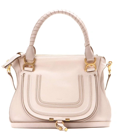 Chloé Small Marcie Grained Leather Satchel In Neutrals. In Abstract White