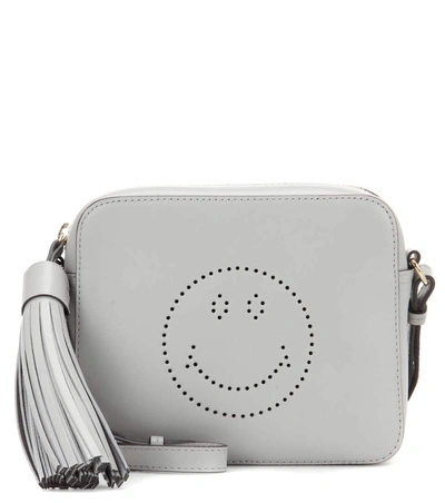 Anya Hindmarch Smiley Perforated Leather Crossbody Bag, Light Grey In Lright Slate Circus