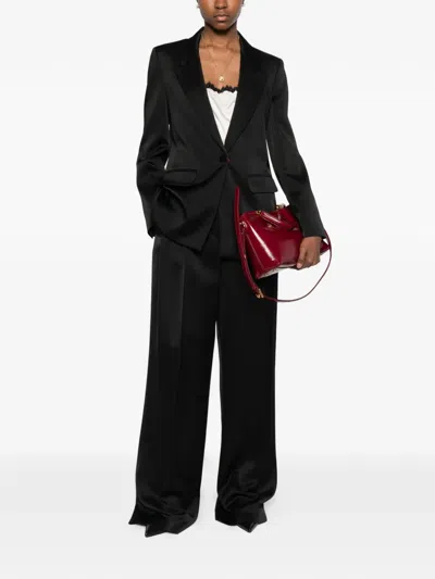 Max Mara Studio Silk-effect Single-breasted Jacket With Side Pockets In Black