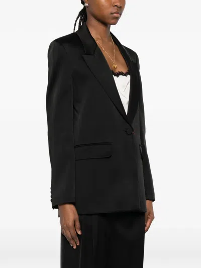 Max Mara Studio Silk-effect Single-breasted Jacket With Side Pockets In Black
