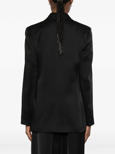 Max Mara Studio Silk-effect Single-breasted Jacket With Side Pockets In Black