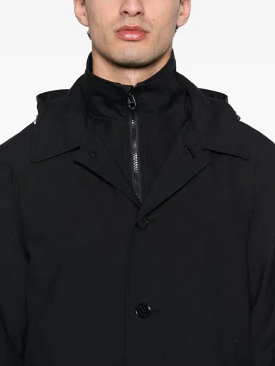 Fursac Button Hooded Parka In Black