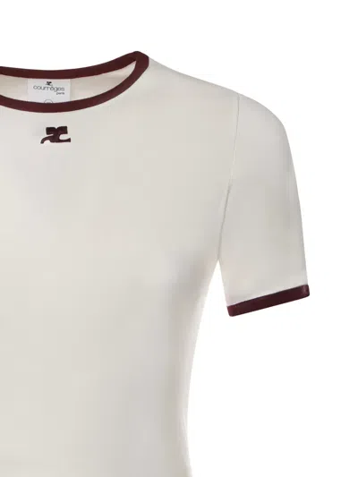Courrèges Courreges Women Cotton T-shirt With Contrasting Profiles In White